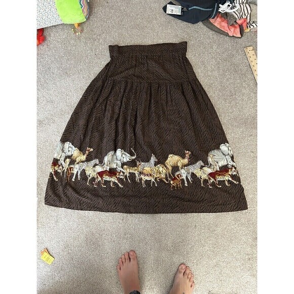 Dorothy Scholen  Platinum Maxi Skirt Size Medium Brown‎ Safari Animals Africa - Picture 6 of 6